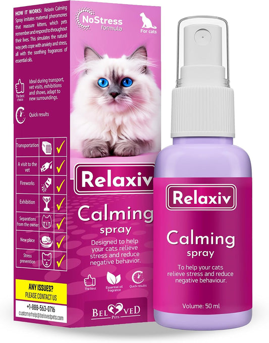 Calming Pheromone Spray & Scratch Repellent for Cats - Reduces Scratching Furniture, Pee - During Travel, Fireworks, Thu