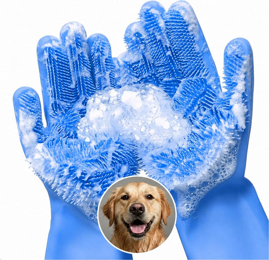 Cat and Dog Shampoo Gloves with 3000 Soft Bristles – 2-in-1 Dog Bath Gloves 11.6", Durable Silicone, Saves Shampoo | Massage, Grooming & Clean Wet or Dry – Made for Every Breed and Coat Style (Blue)