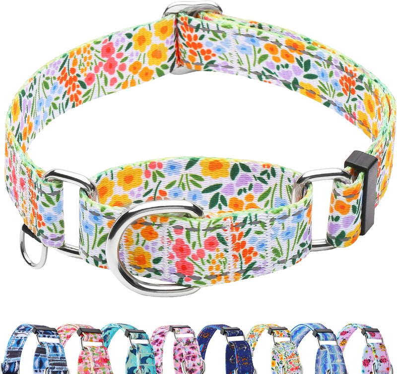 Reflective Martingale Collar for Dogs Nylon Training Collar with No Buckle Cute Floral No Pull Dog Collar for Medium Dog