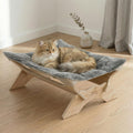 JSPYFITS Elevated Cat Bed Hammock, Raised Orthopedic Dog Bed with Dual-Sided Plush & Linen Cushion, Modern Cat Furniture for Medium to Large Cats, Easy Assembly(Gray)