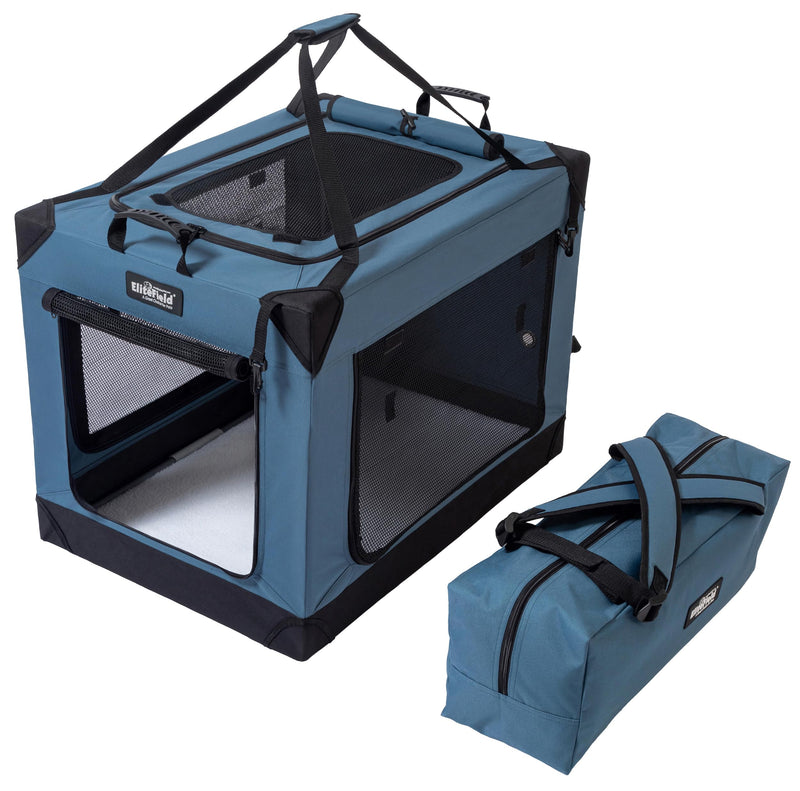 EliteField 4-Door Folding Soft Dog Crate (2-Year Warranty) with Aluminum Frame, Top Curtain, Carrying Bag, and Fleece Bed, Indoor & Outdoor Pet Home (42
