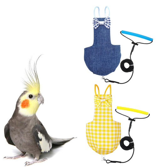 VANFAVORI Bird Diaper Harness Flight Suit Clothes with 80 Inch Flying Leash Rope for Parrots Conure Cockatiel Pet Birds Weight 75-99 Grams，2 Pieces Including Two leashes and Two Cotton Pads