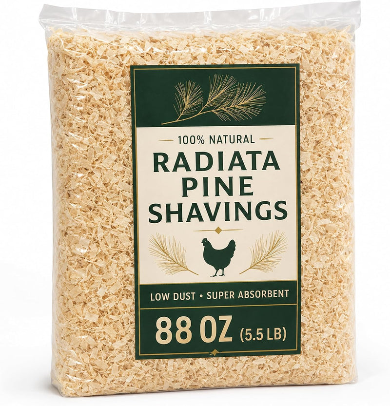 88 Oz (5.5 lb) Premium 100% Natural Radiata Pine Shavings for Chickens, Low Dust & Super Absorbent Wood Shavings, Pine S