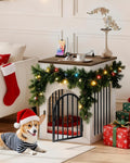 CHOEZON Dog Crate Furniture, Wooden Dog House with Charging Station and Storage Drawer, Indoor Pet Crate End Table for Small Breeds, Dog Kennel for Living Room, Bedroom, White and Walnut MGW01UWL