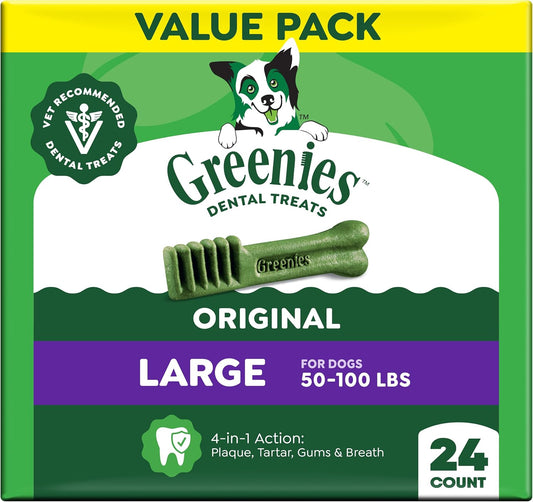 Greenies Veterinarian-Recommended Natural Dental Dog Treats, Large Size, Original Flavor, 36 oz. Pack, 24 Count