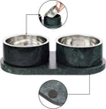 DBL1000A Marbre Small/Medium Modern Weighted Double Marble and Stainless Steel Bowl 12oz (1.5 Cups) Feeder with Non-Slip