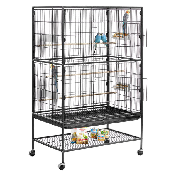 VEVOR Bird Cage, 31.5 x 20.5 x 52 inch, Flat Top, Wrought Iron Bird Flight Cage with Perches, Slide-Out Tray and Plastic Feeders, Casters, for Parrot, Blue Tit, Cockatiel, Canary, and Monk Parakeet
