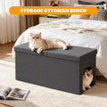 Fecuria 3-in-1 Cat Litter Box Enclosure with Odor Control, Multi-Functional Hidden Litter Box Furniture Bench, Dog Proof, Space-Saving Ottoman Cabinet with Flip-Up Lid, Storage Footrest, Dark Grey