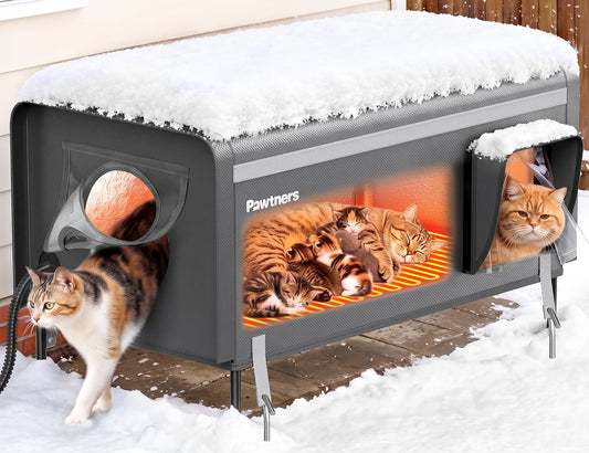 Pawtners 32'' XXL Heated Outdoor Cat House for Outside feral Cats Winter