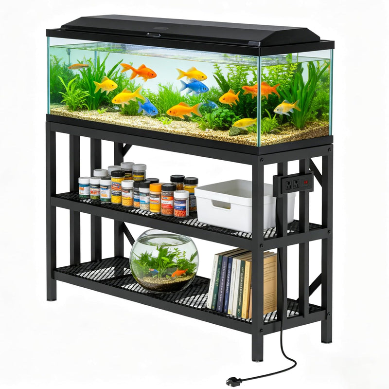 55-75 Gallon Aquarium Stand, 1000LBS Capacity Fish Tank Stand with 3-Tier Shelves & Integrated Power Strip, Heavy Duty M