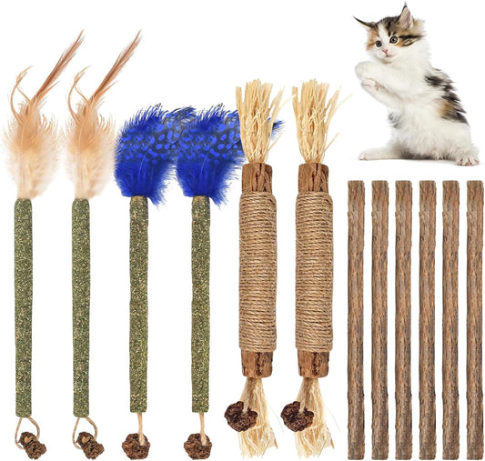 Bissap 12 PCS Silvervine Chew Sticks for Cats, Catnip Chew Sticks Cat Toys for Indoor Cat Kitten Teeth Grinding Interact