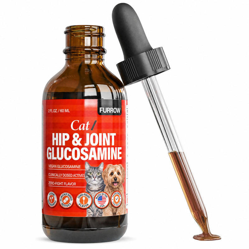 Furrow Liquid Glucosamine for Cats and Small Dogs — Hip & Joint Supplement with MSM, Chondroitin, Taurine & Hyaluronic Acid, Chicken Gravy Flavor — Joint Support for Pets Under 22 lbs