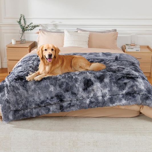 Luciphia Large Waterproof Dog Blanket for Pet Washable Liquid Proof Bed Intimacy Protection Shaggy Plush Calming Long Faux Fur Couch Cover Calming Cat Throw Blankets, Tie-dye Grey, 60" x 80"