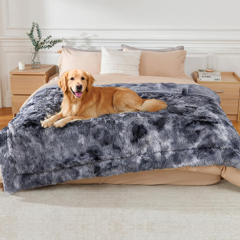 Luciphia Large Waterproof Dog Blanket for Pet Washable Liquid Proof Bed Intimacy Protection Shaggy Plush Calming Long Faux Fur Couch Cover Calming Cat Throw Blankets, Tie-dye Grey, 60