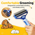 2-in-1 Deshedding Brush and Dematting Rake - Double Coat Undercoat Grooming Tool for Dogs and Cats, Reduces Shedding by 