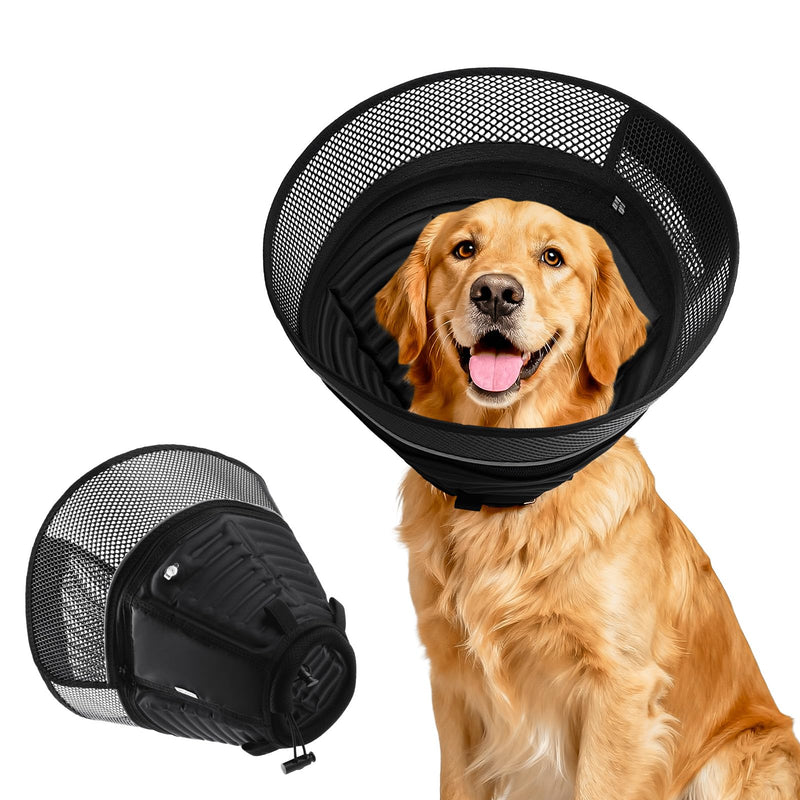 Upgraded Inflatable Dog Cone for Dogs After Surgery,Soft Adjustable Elizabethan Collar for Large Dogs,2-in-1 Dog Cone Collar with Detachable Anti-Licking Shield,Comfortable Pet Recovery E-Collar(L)