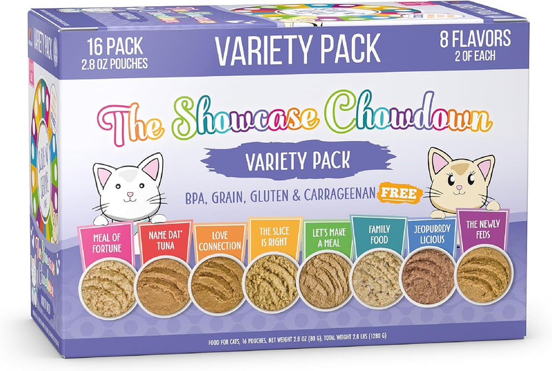 Weruva Slide N' Serve Paté Wet Cat Food, The Showcase Chowdown Variety Pack, 2.8oz Pouch, Pack of 16