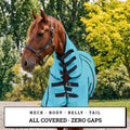 Horse Fly Sheet with Attached Neck Cover & Tail Flap | UV Protection Mesh Horse Blanket, Full Body Bug & Sun Shield, Buc