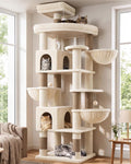 Globlazer Extra Large Cat Tree Tower, 82in Tall Heavy Duty Cat Tree for Indoor Cats Large Adult Big Cat Tower with 8 Scratching Posts, 2 Cat Condos, 2 Top Perches, 3 Hanging Baskets, S82, Beige