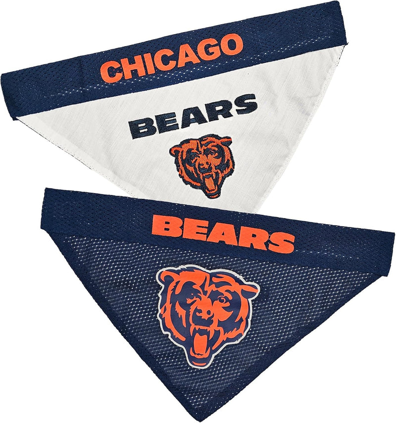 NFL DOG BANDANA - CHICAGO BEARS REVERSIBLE PET BANDANA. 2 Sided Sports Bandana with a PREMIUM Embroidery TEAM LOGO, Larg