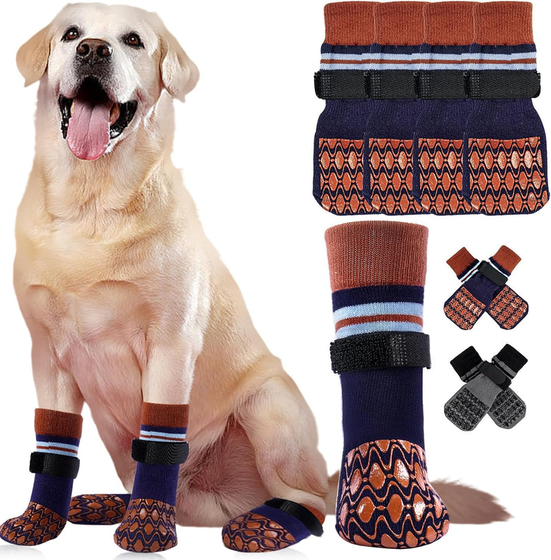 Kuoser Non Slip Dog Socks for Hardwood Floors, Dog Grippy Socks, Brown, XL