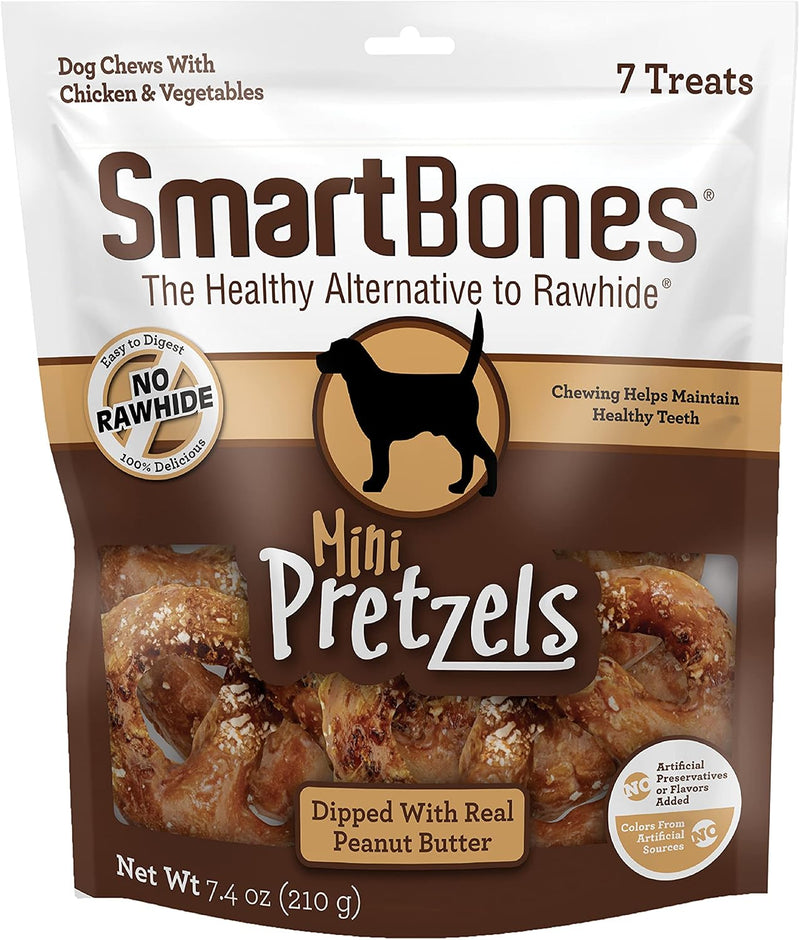 SmartBones Mini Pretzels Rawhide-Free Dog Treats, Peanut Butter, 7 Count