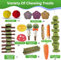 WDEFUN 21PCS Rabbit Chew Toys for Teeth Grinding, Natural Timothy Hay Cakes Treats for Bunny, Organic Apple Wood Sticks 