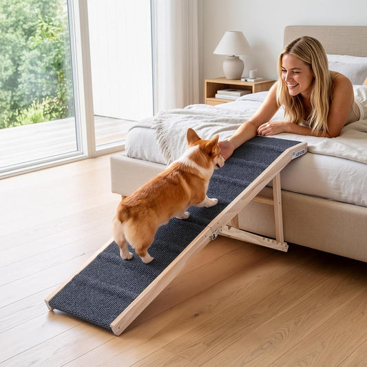 VEVOR Dog Ramp for Bed 23.2"-28.3" 6 Adjustable Height Foldable Pet Ramp