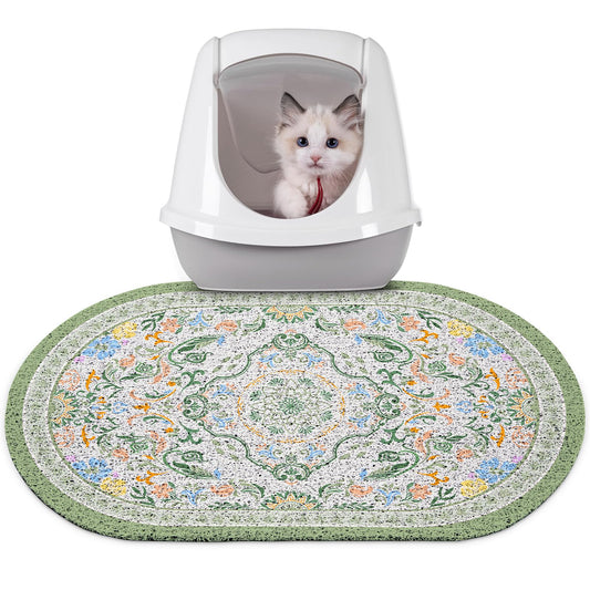 Bienbee Cat Litter Mat, 24" x 15" Litter Box Mat Rug with Non-Slip Bottom,Urine and Water Proof, Easy to Clean Cat Supplies Essentials for Indoor Kitty Kitten Floor, Bean-Green M