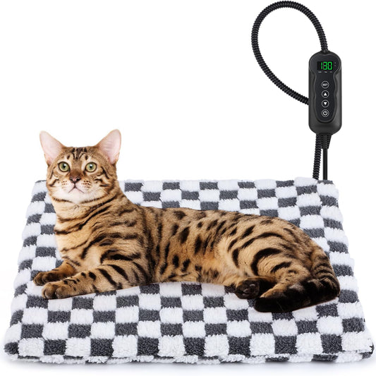 MIXJOY Heated Cat Bed, 11 Adjustable Temperature Cat Heating Pad Indoor with Timer, Pet Heating Pads for Cats Dogs, Electric Dog Heating Pad with Washable Cover, Heated Pet bed-18''x16'', Small