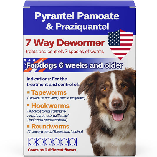 Dewormer for Dogs, Broad Spectrum for 7 Species of Worms, Pyrantel Pamoate & Praziquantel for Tapeworms, Hookworms, Roundworms & More