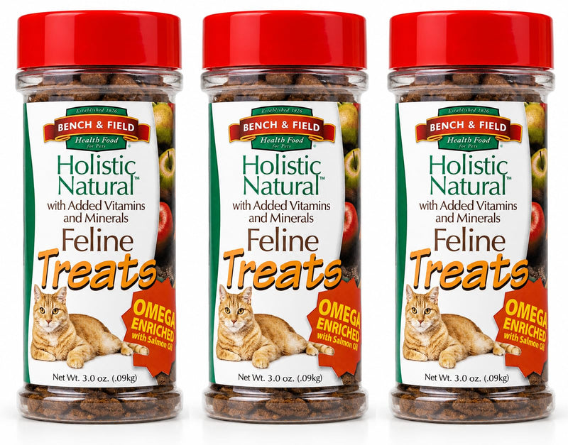 Bench & Field Holistic Natural Healthy Kitty Cat Treats | Crunchy Fish-Shaped Bites | Delicious Seafood Flavored Snack, 3-Ounce (Pack of 3 Bottles)