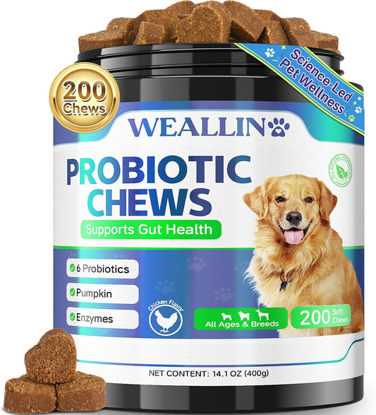 200 PCS Probiotics for Dogs - Dog Probiotic Chews for Gut Health, Digestive Support & Itchy Skin Relief Pet Diarrhea Gas Treatment - Probiotics, Digestive Enzymes, Prebiotics, Pumpkin
