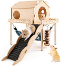 Guinea Pig Hideout Wooden Hamster Castle with Stair Hammock House