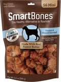 SmartBones Mini Bones Rawhide-Free Dog Treat, Real Peanut Butter, 56 Count