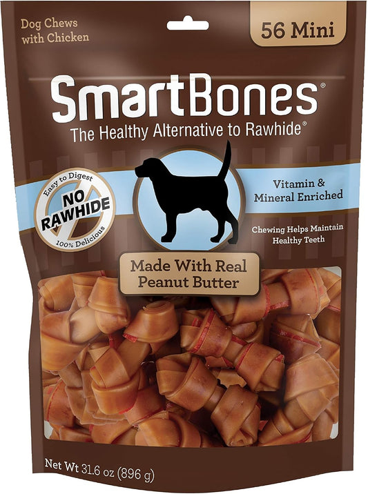 SmartBones Mini Bones Rawhide-Free Dog Treat, Real Peanut Butter, 56 Count