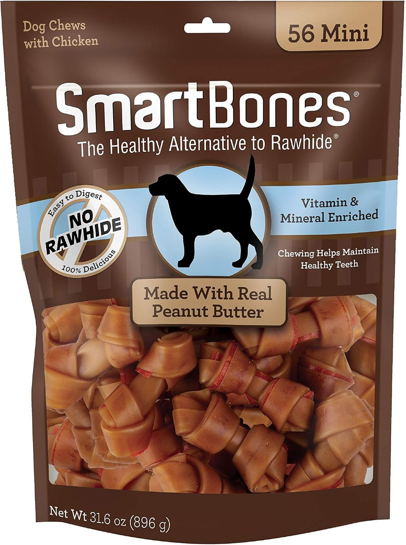 SmartBones Mini Bones Rawhide-Free Dog Treat, Real Peanut Butter, 56 Count