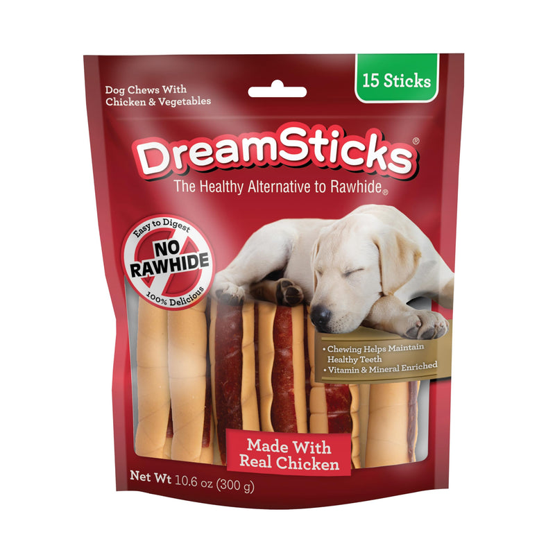 DreamBone DreamSticks With Real Chicken Chews For Dogs, 15 Count, These Easy-to-Digest Rawhide-Free Chews are a Dog’s Favorite Distraction