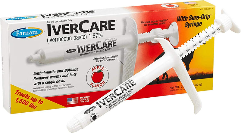 Farnam IverCare Ivermectin Horse Paste Apple Flavor 1.87%, Horse Dewormer and Boticide, Anthelmintic Paste Treats Up to 
