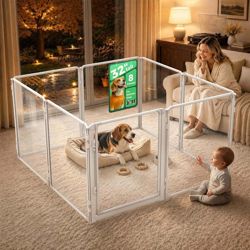 FXW AuraSpace Pro Clear Acrylic Indoor Dog Playpen, 32