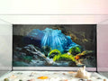 Underwater Cave Aquarium Background Rocks Water Plants Sunburst Landscape Fish Tank Background 24x12 Inches PVC Glass Co