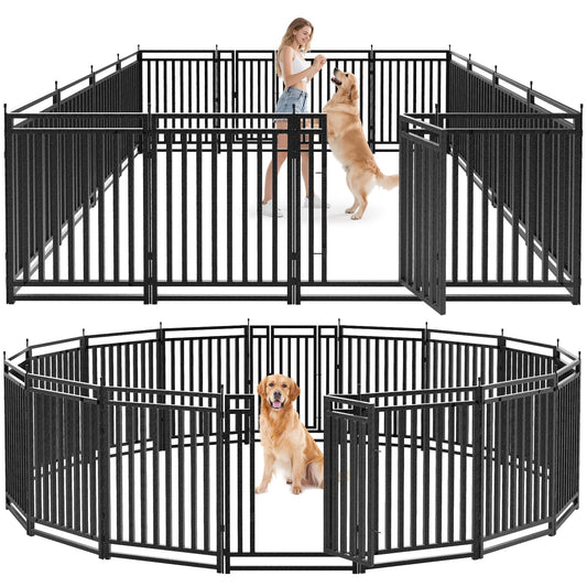 Petorldog Dog Fence Outdoor for Yard Dog Playpen Indoor 40" Height 16 Panels Portable Puppy Playpen Dog Kennel for RV Camping(Black-Silver)