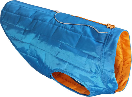 Kurgo Loft Dog Jacket - Reversible Cozy Coat for Outdoor Adventures - Water Resistant - Athletic Fit - Machine Washable Fabric - Reflective Dog Gear - Medium - Coastal Blue