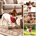 Pet Cowboy Costume, Dog Cowboy Hat with Bandana Scarf, Adjustable Cat Cowboy Hat for Party Cosplay Christmas, Halloween Cowboy Costumes for Small Pet Dogs Cats (Brown, Small)
