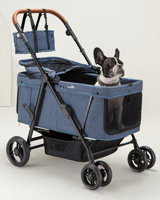 OJCME Dog Stroller for Large & Medium Dogs (20–132 lbs), Pet Stroller for 2 Small Dogs, Extra Large Heavy Duty, Foldable & Ventilated, Pink or Navy