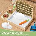 4 in 1 Rabbit Hay Feeder with Litter Box, Small Animals Hay Rack with Water Bottle, and 2 Bowls, Wooden Bunny Hay Holder