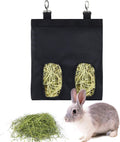 Rabbit Hay Feeder Bag Hanging Hay Rack (Black, 2 Windows)