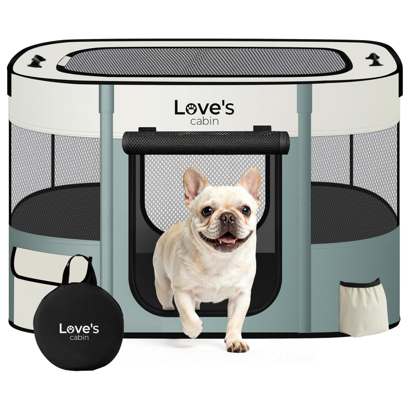Love's cabin Pet Puppy Dog Playpen, Small Dog Tent Crates Cage Indoor/Outdoor, Portable Exercise Playpen for Cat, Foldable Pop Up Dog Kennel Playpen with Carring Case (S, Gray Green)