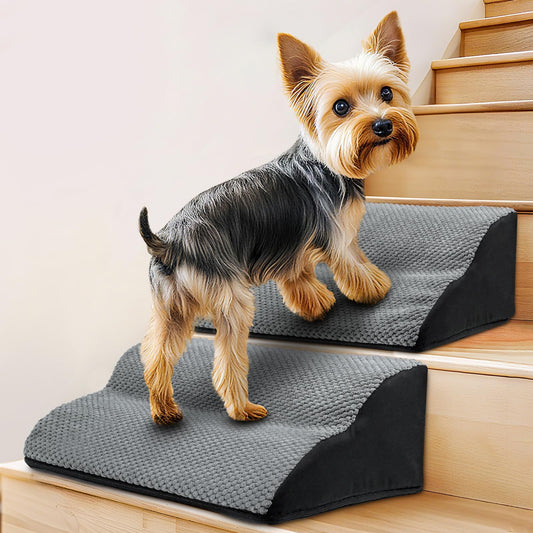 2-Step Dog Ramp for Stairs, Non-Slip Dog Stair Ramp, Stair Wedges for Dogs with Self-Sticky Pads to Fix, Low-Angled Pet Steps, for small/medium dogs, puppies, and aging pets needing joint care(2-Pack)