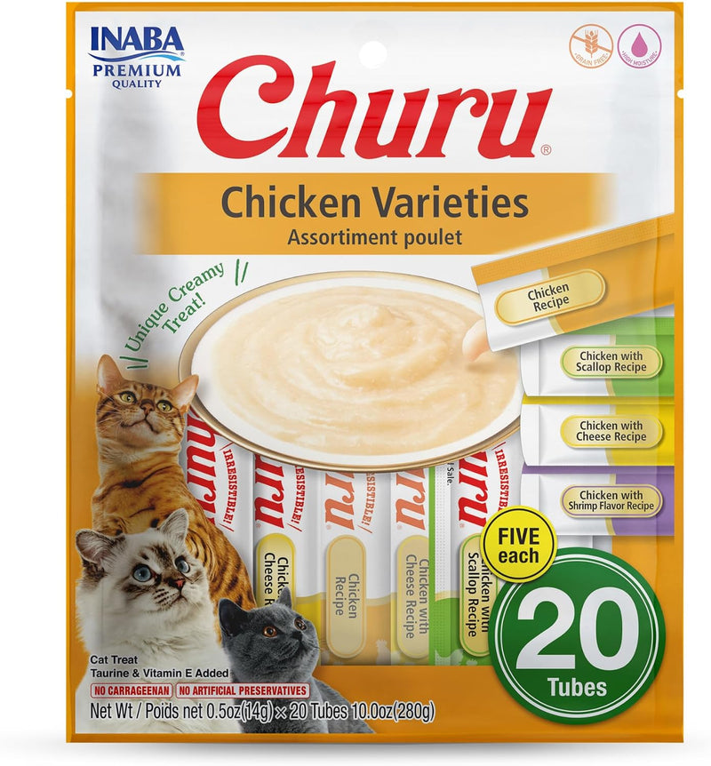 INABA Churu Cat Treats, Lickable, Squeezable Creamy Purée Cat Treat with Green Tea Extract & Taurine, 0.5 Ounces Each Tu